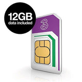 (Unlimited) Three Mobile Sim Card 12GB of High-Speed Data Unlimited Calls & Texts for 30-Days Free-Roaming