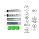 Gallium Liquid Metal 100 Grams, 99.99% Pure Melting Gallium - Two 50g Vials (100g), Two Syringes, Three Silicone Mold Cubes