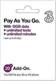 (Unlimited) Three Mobile Sim Card 12GB of High-Speed Data Unlimited Calls & Texts for 30-Days Free-Roaming