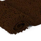 LuxUrux Bathroom Rugs Luxury Chenille 2-Piece Bath Mat Set, Soft Plush Anti-Slip Shower Rug +Toilet Mat.1'' Microfiber (Curved Runner Set, Brown)