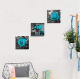 Flower Canvas Wall Art Black and White Themed Teal Rose Flower Canvas Prints Wall Decor