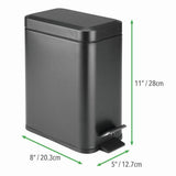 mDesign 5 Liter Rectangular Small Steel Step Trash Can Wastebasket, Garbage Container Bin for Bathroom, Office - Removable Liner Bucket - Black