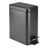 mDesign 5 Liter Rectangular Small Steel Step Trash Can Wastebasket, Garbage Container Bin for Bathroom, Office - Removable Liner Bucket - Black