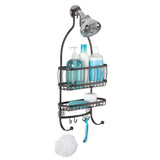 iDesign York Metal Wire Hanging Shower Caddy, Extra Wide Space for Shampoo, Conditioner, and Soap with Hooks , 10" x 4" x 22", Bronze