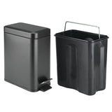 mDesign 5 Liter Rectangular Small Steel Step Trash Can Wastebasket, Garbage Container Bin for Bathroom, Office - Removable Liner Bucket - Black