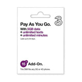 PrePaid Europe (UK THREE) sim card 5GB data+3000 minutes+3000 texts for 30 days