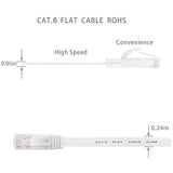 Cat 6 Ethernet Cable 100 ft Flat White, Slim Long Internet Network Lan patch cords, Solid Cat6 High Speed Computer wire with clips