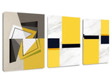 Canvas Wall Art Geometric Abstract Artwork - 12" x 16" x 3 Panels Black Yellow White Canvas Painting