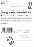 PrePaid Europe (UK THREE) sim card 12GB data+3000 minutes+3000 texts for 30 days