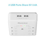 Huntkey 6 AC Outlets Surge Protector with 2 USB Charging Ports 3.4 Amp, SMD607A