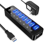 Powered USB Hub 3.0, Atolla 7-Port USB Data Hub Splitter with One Smart Charging Port and Individual On/Off Switches