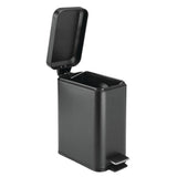 mDesign 5 Liter Rectangular Small Steel Step Trash Can Wastebasket, Garbage Container Bin for Bathroom, Office - Removable Liner Bucket - Black