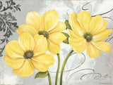 Beautiful Grey & Yellow Poster Set; Birds and Flowers; Two 12x12in and Two 14x11in Black Framed Prints