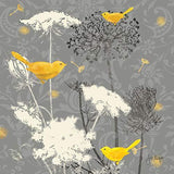 Beautiful Grey & Yellow Poster Set; Birds and Flowers; Two 12x12in and Two 14x11in Black Framed Prints