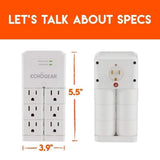 ECHOGEAR On-Wall Surge Protector with 6 Pivoting AC Outlets & 1080 Joules of Surge Protection - Low Profile Design Installs Over Existing Outlets