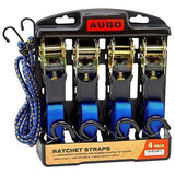 Ratchet Tie Down Straps - 4 Pk - 15 Ft- 500 Lbs Load Cap- 1500 Lb Break Strength- Cambuckle Alternative- Cargo Straps Includes 2 Bungee Cord