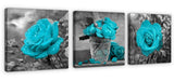 Flower Canvas Wall Art Black and White Themed Teal Rose Flower Canvas Prints Wall Decor