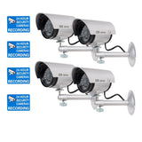 WALI Bullet Dummy Fake Surveillance Security CCTV Dome Camera Indoor Outdoor with 1 LED Light, Warning Alert Sticker Decals (TC-S4), 4 Packs, Silver