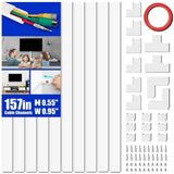 Cord Cover Raceway Kit, 157" Cable Management Channel, Paintable Cord Concealer System Covers Cable, Cord Wires, 10X L15.7in X W0.95in X 0.55in