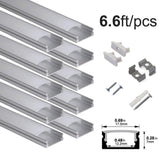 hunhun 10-Pack 6.6ft/ 2Meter U Shape LED Aluminum Channel System with Milky Cover, End Caps and Mounting Clips, Aluminum Profile