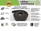 Rubber Sheet Warehouse .125" (1/8") Thick x 3" Wide x 10' Feet -Neoprene Rubber Strip Commercial Grade 65A, Smooth Finish, Solid Rubber