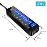 Powered USB Hub 3.0, Atolla 7-Port USB Data Hub Splitter with One Smart Charging Port and Individual On/Off Switches