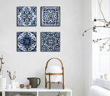 Bedroom Decor Canvas Wall Art Indigo Flower Pattern Prints Bathroom Abstract Pictures 14x14 Each Panel