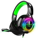 Nivava Gaming Headset for PS4, Xbox One, PC Headphones with Microphone LED Light Mic for Nintendo Switch Playstation Computer, K6(Green)