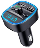 Vproof Bluetooth FM Transmitter, in-Car Wireless Radio Transmitter Adapter Music Player Car Kit W Blue Circle Ambient Light, 2 USB Ports, (Black)