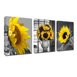 Black and White Sunflower Wall Art - Simple Life Flower Framed Artwork Wall Decor 12''x16'' 3 Pieces