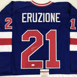 Autographed/Signed Mike Eruzione Blue Team USA Miracle On Ice 1980 Hockey Jersey