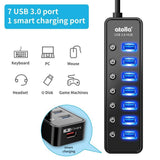 Powered USB Hub 3.0, Atolla 7-Port USB Data Hub Splitter with One Smart Charging Port and Individual On/Off Switches