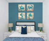Beach Coastal Wall Art Decor for Bathroom Canvas Print Picture - 4 Panel Framed