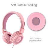 Kids Headphones - noot products K11 Foldable Stereo Tangle-Free 3.5mm Jack Wired Cord On-Ear Headset for Children/Teens/Girls - Soft Pink