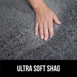 GRIP Original Faux-Chinchilla Area Rug, 2x3 Feet, Chevron: Light Gray and White