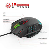 Redragon M908 Impact RGB LED MMO Mouse with Side Buttons Laser Wired Gaming Mouse with 12,400DPI, High Precision, 19 Programmable Mouse Buttons