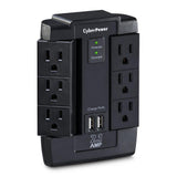 CyberPower CSP600WSU Surge Protector, 1200J/125V, 6-AC Swivel Outlets, 2 USB Charging Ports, Wall Tap Design