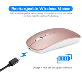 QIJIAYI 2.4GHz Wireless Bluetooth Mouse,Dual Mode Slim Rechargeable Wireless Mouse Silent USB Mice, 3 Adjustable DPI (Rose Gold)