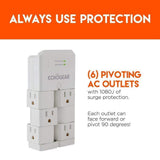 ECHOGEAR On-Wall Surge Protector with 6 Pivoting AC Outlets & 1080 Joules of Surge Protection - Low Profile Design Installs Over Existing Outlets