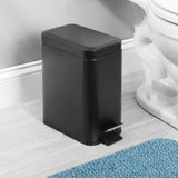 mDesign 5 Liter Rectangular Small Steel Step Trash Can Wastebasket, Garbage Container Bin for Bathroom, Office - Removable Liner Bucket - Black