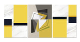 Canvas Wall Art Geometric Abstract Artwork - 12" x 16" x 3 Panels Black Yellow White Canvas Painting