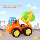Coogam 4 Pack Friction Powered Cars Construction Vehicles Toy Set Cartoon Push and Go Car Tractor, Cement Mixer Truck, Dumper for 1 2 3 Year Old