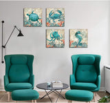 Beach Coastal Wall Art Decor for Bathroom Canvas Print Picture - 4 Panel Framed
