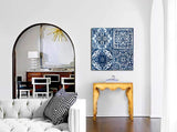 Bedroom Decor Canvas Wall Art Indigo Flower Pattern Prints Bathroom Abstract Pictures 14x14 Each Panel