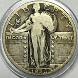 1926 U.S. Standing Liberty Silver Quarter Dollar, (1-Coin) Strong Full Date (1/4) Fine to XF