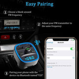 Vproof Bluetooth FM Transmitter, in-Car Wireless Radio Transmitter Adapter Music Player Car Kit W Blue Circle Ambient Light, 2 USB Ports, (Black)