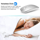 2.4GHz Wireless Bluetooth Mouse, Dual Mode Slim Rechargeable Wireless Mouse Silent USB Mice, 3 Adjustable DPI,Compatible for Laptop Windows (Silver)