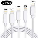iPhone Charger Cable SHARLLEN Lightning Cable Mfi Certified 5Pack(3ft/3ft/6ft/6ft/10ft) USB Fast Long iPhone Charging Cords Compatible iPhone