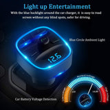 Vproof Bluetooth FM Transmitter, in-Car Wireless Radio Transmitter Adapter Music Player Car Kit W Blue Circle Ambient Light, 2 USB Ports, (Black)