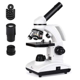 TELMU Microscope 40X-1000X Dual Cordless LED Illumination Lab Compound Monocular Microscopes with Optical Glass Lenses & 10 Sliders